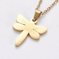 Stainless Steel Set Earring Pendant Necklace Dragonfly Gold 18" P804