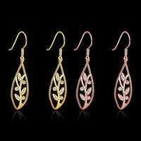 Gold/Rose Gold Plated Earrings Drop Dangle AAA Zirconia FishHook Leaf.4"L227