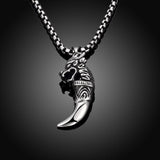 Stainless Steel Necklace Pendant Wolf Teeth Biker Gothic 23" 3.5MM B232