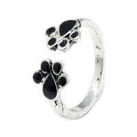 Enamel Alloy Cuff Ring Dog Footprint Antique Silver Size 4 Adjustable P423