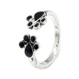 Enamel Alloy Cuff Ring Dog Footprint Antique Silver Size 4 Adjustable P423