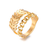 Stainless Steel Ring Wide Band Rings Leaf Chain Shape Gold Size 7 17mm Z713