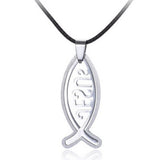 Men's Unisex Stainless Steel Leather Necklace Pendant Jesus Symbol L60