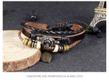 Genuine Leather Hemp Wood Bracelet Brown Luchy Charm Wood Alloy Beads G378