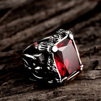 Stainless Steel  Antique Gothic Biker Tribal Ring Black Red Men's Unisex B231