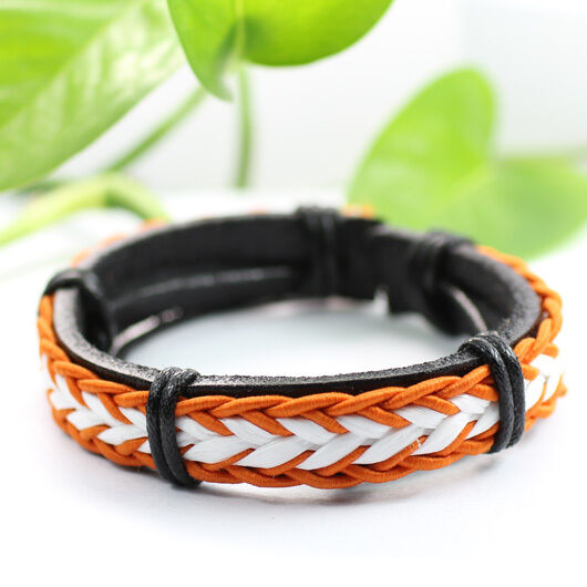 Genuine Leather Bracelet Men's Unisex  Wrap Tribal Black Brown White H32