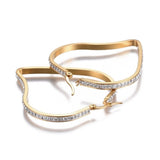 304 Stainless Steel Hoop Earrings Clay Rhinestone Heart Crystal Gold 2" P570