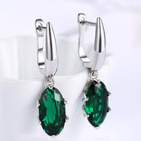 Platinum Plated Earrings Drop Dangle AAA Zirconia Green Latch Back Clasp L580