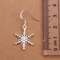 Sterling Silver Plated Chandelier Snowflake Hoop Pierced Earrings L156