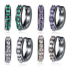 Platinum Black Gunmetal Plated Earrings  Hoop Huggies Zirconia  Latch Back Clasp L669
