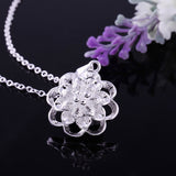 Sterling Silver Plated Necklace Pendant Flower 18 Inches 1MM Lobster B62