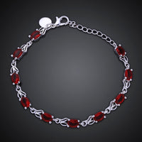 Sterling Silver Plated Red Zirconia Lobster 8 Inches 2.7MM  Bracelet L138