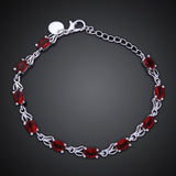 Sterling Silver Plated Red Zirconia Lobster 8 Inches 2.7MM  Bracelet L138