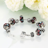 Sterling Silver European Beads Flowers Magnetic Bracelet 8 Inches 2.7MM L102