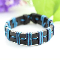 Genuine Leather Bracelet Men's Unisex Wrap Tribal Black Bluw Adjust 7-9 in H17