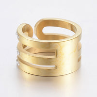 Stainless Steel Rings Clay Rhinestone Wide Band Rings Hollow Gold Z725