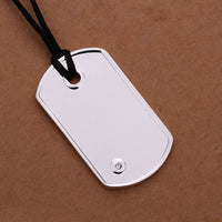 Sterling Silver Plated Necklace Pendant Tag Zirconia Adjustable Slide Clasp B66