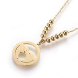 Stainless Steel Set Earrings Pendant Necklace Flat Round Dolphin Gold 17.7' P863