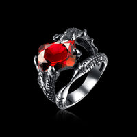 Stainless Steel Vintage Antique Ring Men Biker Ghotic Dragon Claw Red Black B529