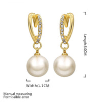 Gold Pearl Stud Drop Zirconia Earrings L105