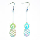 Stainless Steel Electroplated Dangle Earrings Pineapple Rainbow Purple 85mm P739