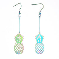 Stainless Steel Electroplated Dangle Earrings Pineapple Rainbow Purple 85mm P739