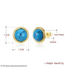 Yellow Gold Plated Earrings Stud Kallaite Blue Push Back Clasp L529