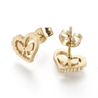 Stainless Steel Set Earrings Pendant Necklace Heart Butterfly Gold 17.7' P858