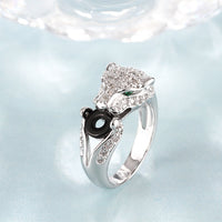 Platinum Plated Ring women's Animal Green Eye Black Panther AAA Zircon B531