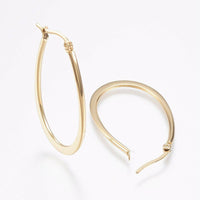 Stainless Steel Hoop Earrings Yellow Gold Silver 1.2" to 2.4" Pin 0.7x1mm  P563