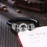 Stainless Steel Leather Bracelet 7.87 Inch Skull  Silver Black L396