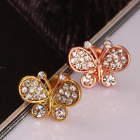 Rose Gold Plated Earrings Stud AAA Zirconia Push Back Butterfly .52" L254