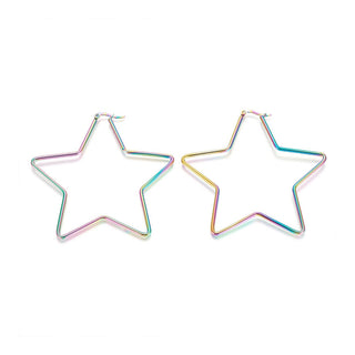 Stainless Steel Hoop Earrings Star Multi 12 Gauge 72.5x74 2mm Pin: 1x0.6mm A198
