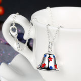 Brass Enamel Pendant Necklace Christmas Bell Silver 17.7" P23