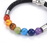 Chakra Leather Cord Bracelet Gemstone Magnetic Stainless Steel 7.4" 6mm Z238