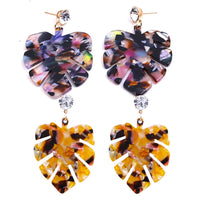 Resin Dangle Earrings Gold Tone Alloy Findings Rhinestone Leaf Colorful 2" P605