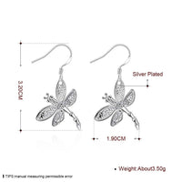 Sterling Silver Plated Earrings AAA Zirconia Fish Hook Dragonfly .76" L330