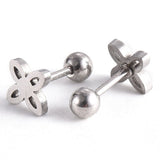 304 Stainless Steel Ear Plugs Ear Studs Flower Silver 6x8x2mm Pin: 1mm Z353