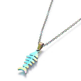 Stainless Steel Set Stud Earring Pendant Necklace Fish Bone 17.7" Pin 0.8mm P477