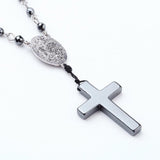 Non-magnetic Hematite Pendant Necklace Rosary Cross Virgin 20" Z505