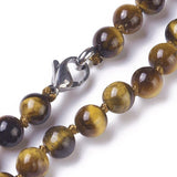 Tiger Eye Necklace Beaded Stone Stainless Steel Lobster Clasp 18" Z488