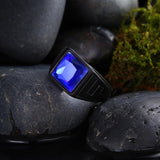 Stainless Steel Black Gunmetal Ring Mens Blue Black Stone B568