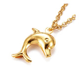 Dolphin Pendant Necklace Stainless Steel Pendants Spring Ring Gold 16" Z525