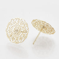 Brass Stud Earrings Flower Real Gold 14x14mm  0.6mm P216