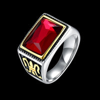 Stainless Steel Award  Ring Red Yellow Gold AAA Zirconia Men's Unisex B460