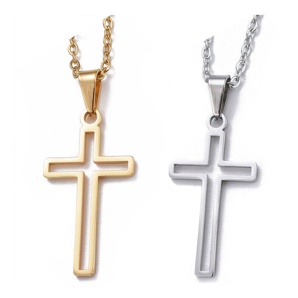 304 Stainless Steel Chain Pendant Necklace Lobster Cross Gold 18" 1.5mm  A214