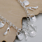 Women Sterling Silver Plated Bracelet Good Luck Heels Bag 8 Inches 3MM Toggle L50