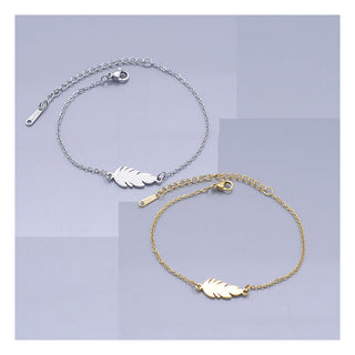 Stainless Steel Link Bracelet Lobster Clasp Feather Silver Gold Adjustable P263
