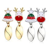 Enamel Stud Earrings Christmas Reindeer Rudolph Christmas Tree 37x13mm P134