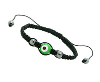 Black Nylon Cord Evil Eye Good Luck Bracelet Glass Blue Adjustable size Hanmade